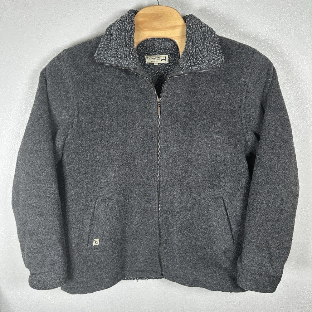 Peruvian Link Alpaca Collection Men's Large Full Zip Bomber Jacket Charcoal Gray
